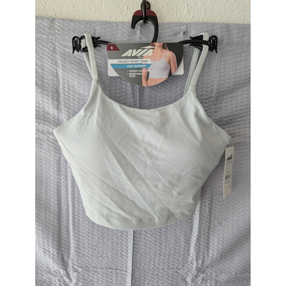 Avia Womens Padded Sport Crop Top Grey Low Support Hidden Shelf Bra Small NWT